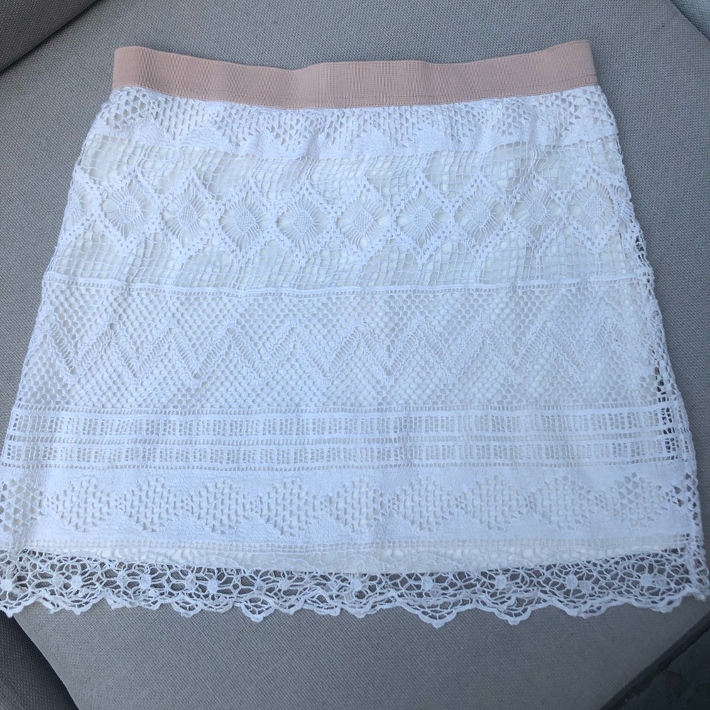 White Lace Skirt w/ Nude Elastic waist